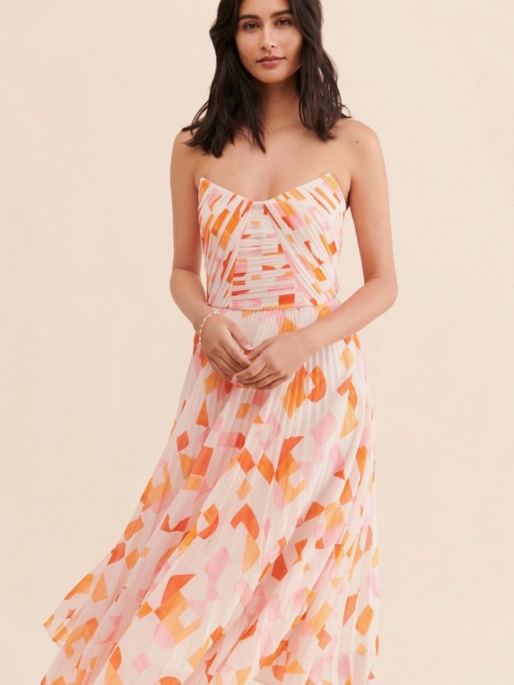 Anthropologie AMUR Strapless  Midi Dress Blush Coral Pink Designer Size 10